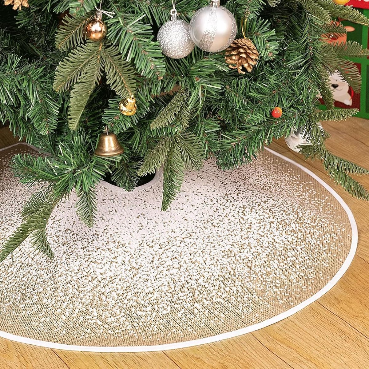 Ronde Grote Dekens voor Kerstboomdecoratie - Kerstboomrok, Craft Boom Mat en Vloer Schort in Khaki met Sneeuwprint