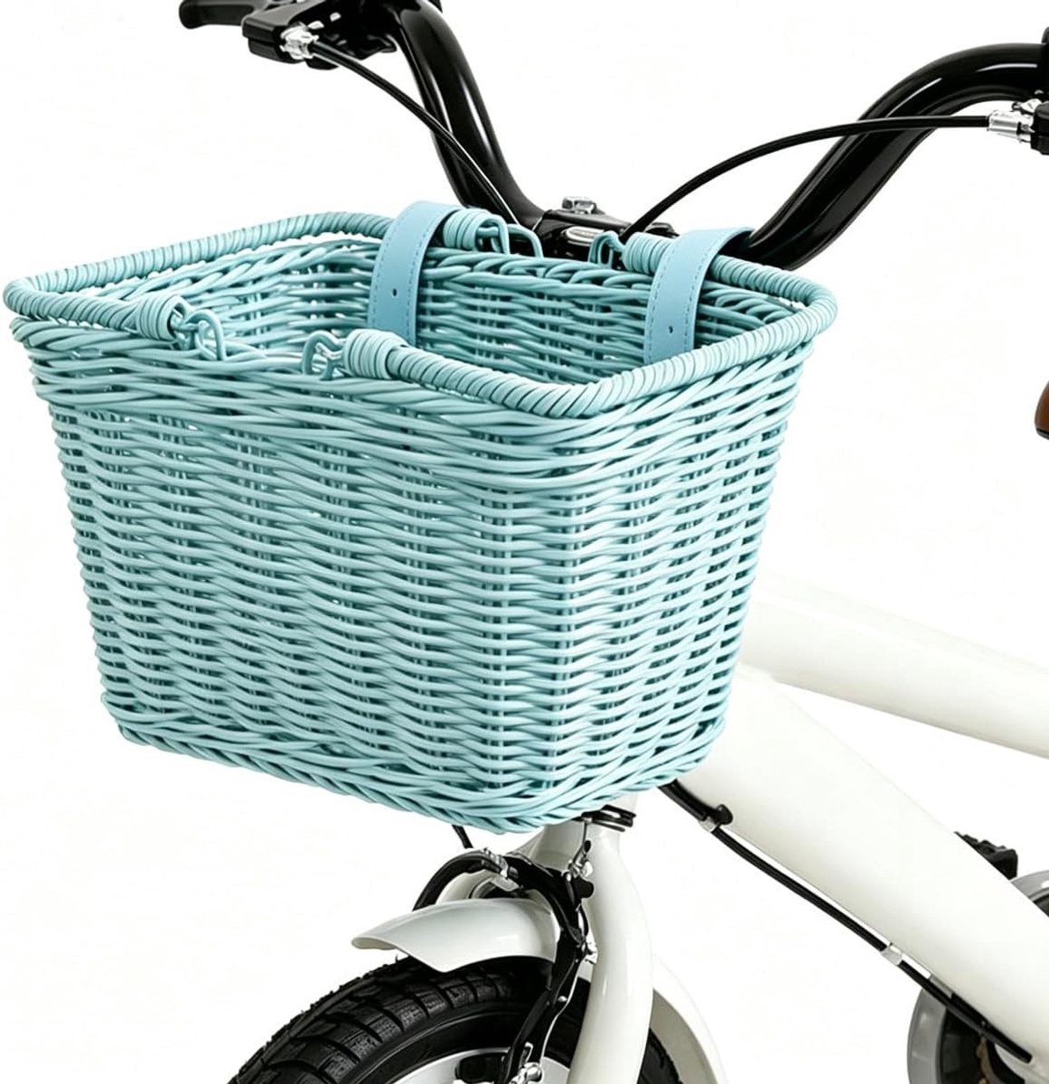 Handgeweven Rieten Fietmand, 15 x 25 x 18 cm, Voorzijde Mand met Verstelbare Vegan Leren Bandjes, Duurzaam en Stijlvol voor Fietsen, Boodschappen en Picknicks
