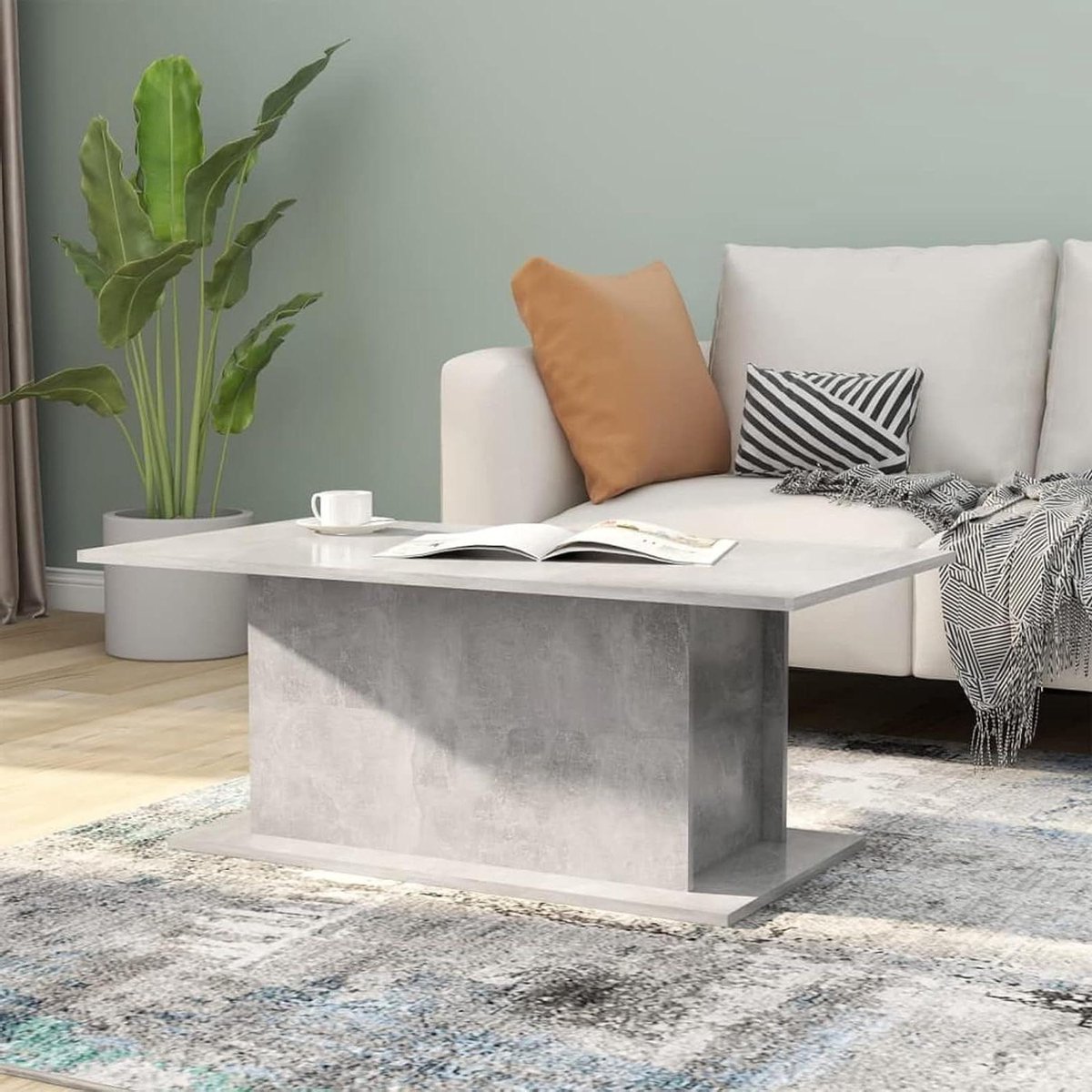 Salontafel Betonlook - Bijzettafel Woonkamer - Drinken Plaatsen - Stevige Constructie - 102 x 55.5 x 40 cm - Grijs