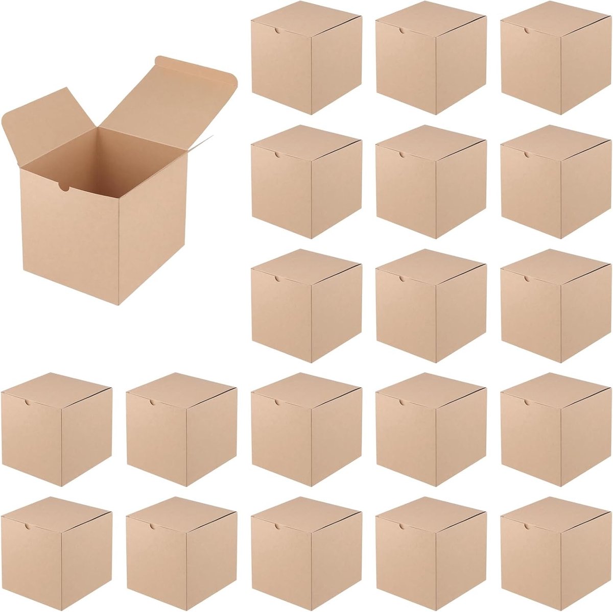 Kraftpapier Geschenkdozen 20 stuks, 15 x 15 x 15 cm, vierkant met deksels voor bruiloften, verjaardagen en feestdagen