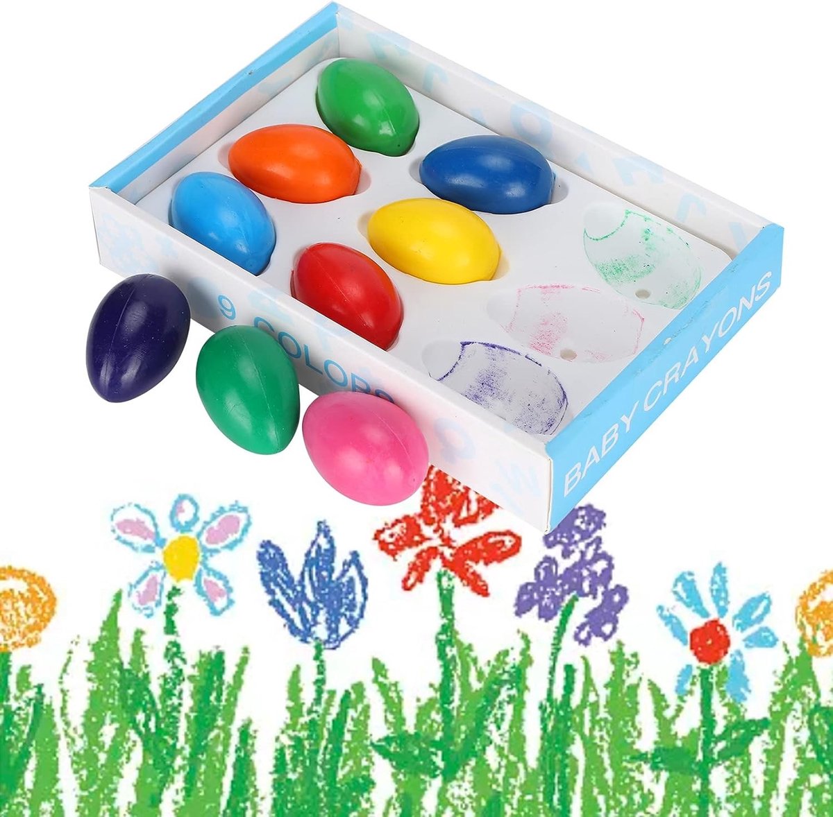 Kleurpotloden in 9 levendige kleuren, wasbaar en met ergonomisch palmhandvat voor schilderen en tekenen, perfect voor kunstprojecten en creatief plezier