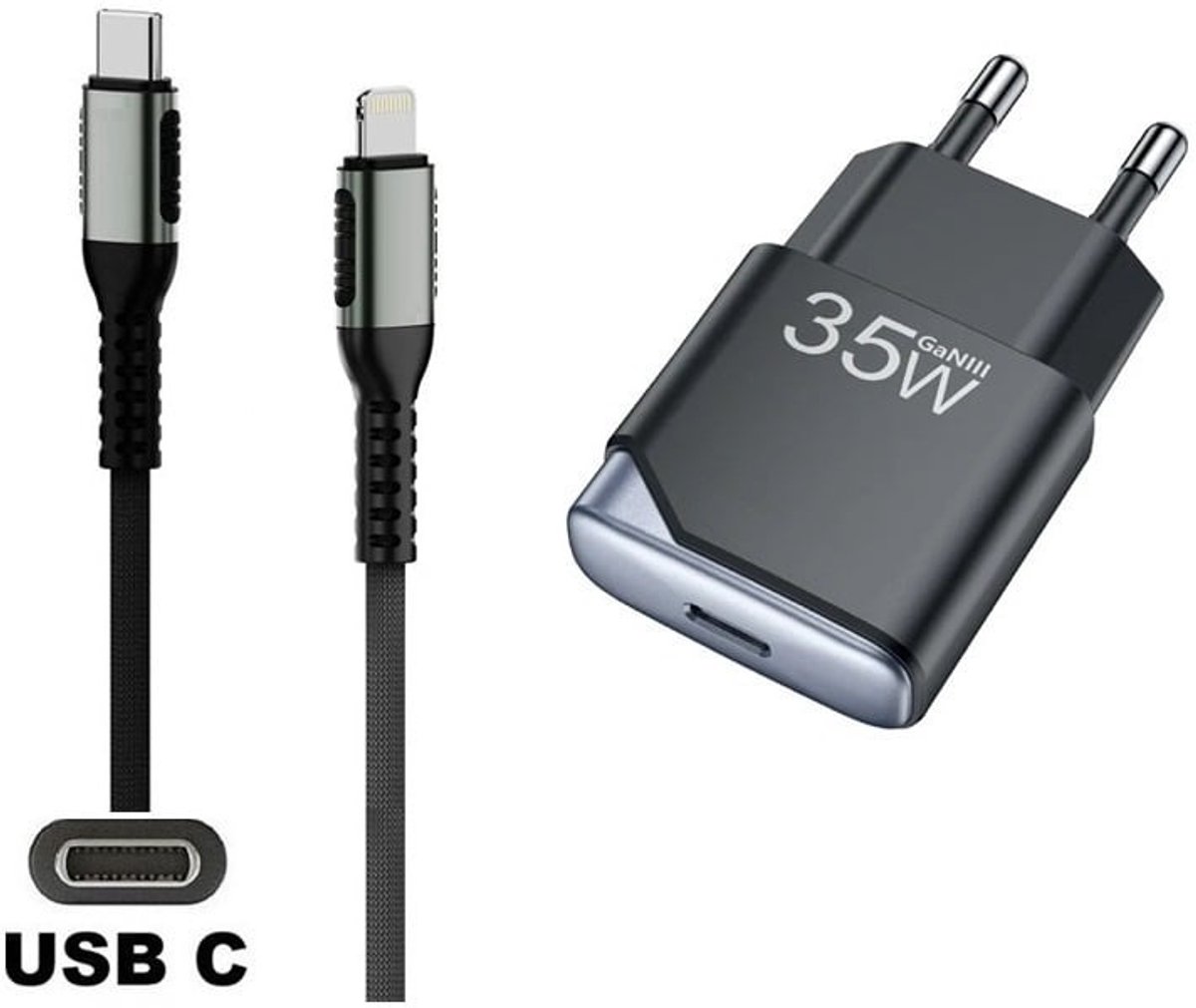 OneOne 35W snellader + 3,0m sterke USB C naar Lightning kabel. GAN lader. PD PPS oplader adapter past op Apple iPhone 13, 13 Mini, 13 Pro, 13 Pro Max, iPhone 14, 14 Plus, 14 Pro, 14 Pro Max