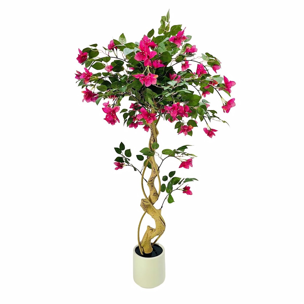 Kunst Bougainvillea Boom 120cm - Realistisch design met Zijdeachtige Bladeren - voor woonkamer en tuin - Wit Pot en Groen Kunststof - 150 cm
