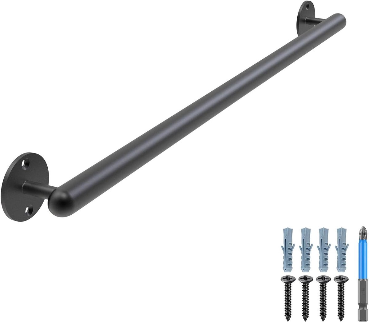 Veiligheidsreling 81 cm, metalen leuning met ronde beugel voor trap en balkon, ideaal voor binnen en buiten, geschikt voor jong en oud