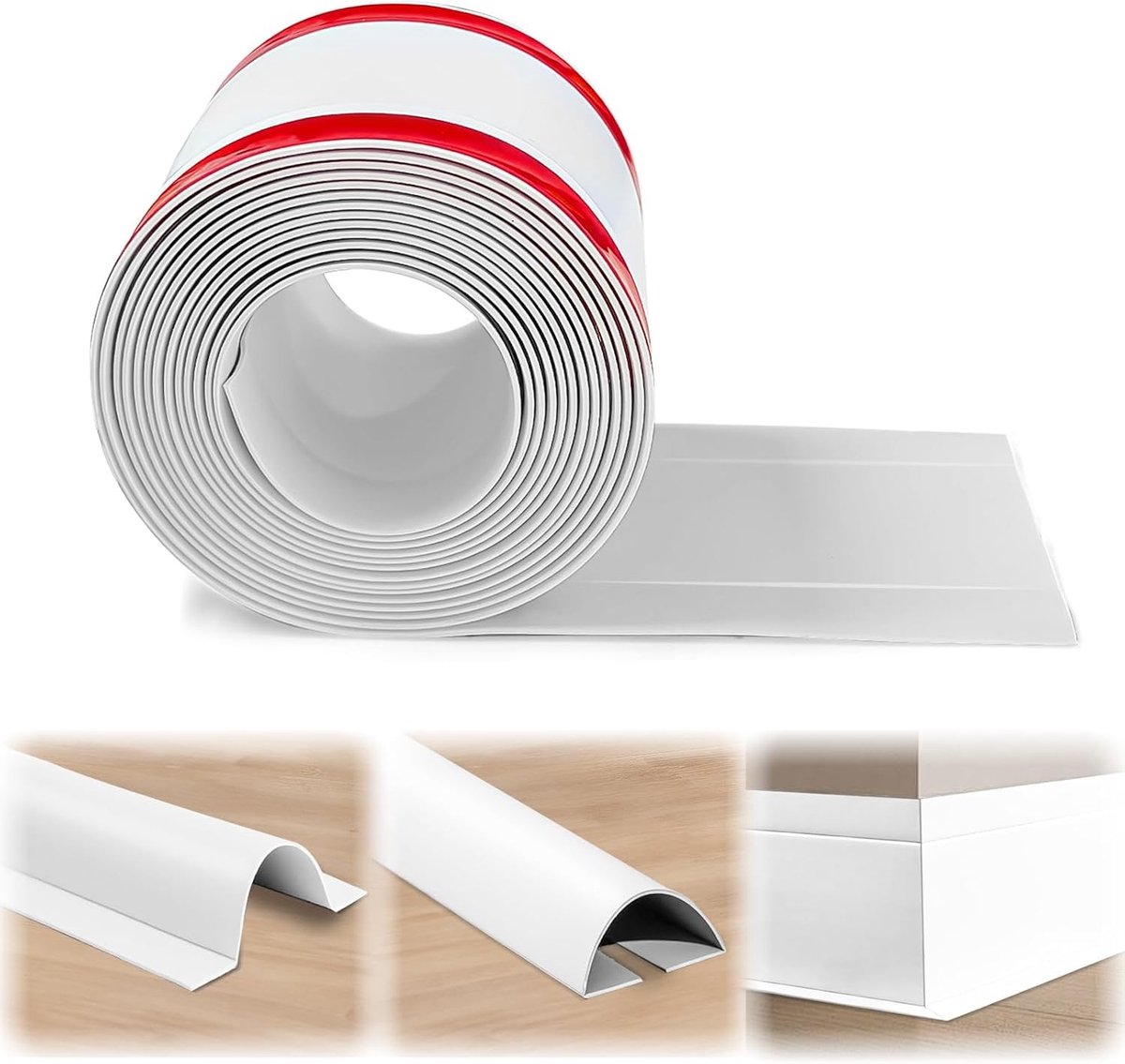 Zelfklevende Soft Plinten van 3 Meter in Wit, Multifunctionele Flexibele Plinten met Kabelgoot voor Keuken en Woonkamer, Breedte 5.5 cm