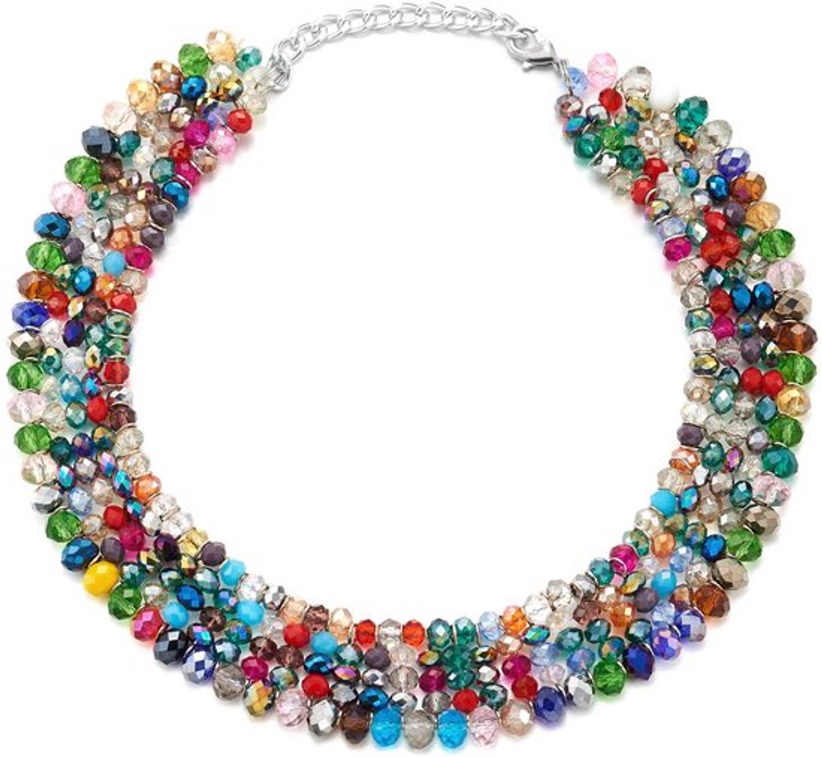 Meerkleurige parelketting, kleurrijke kristallen voor feest of prom