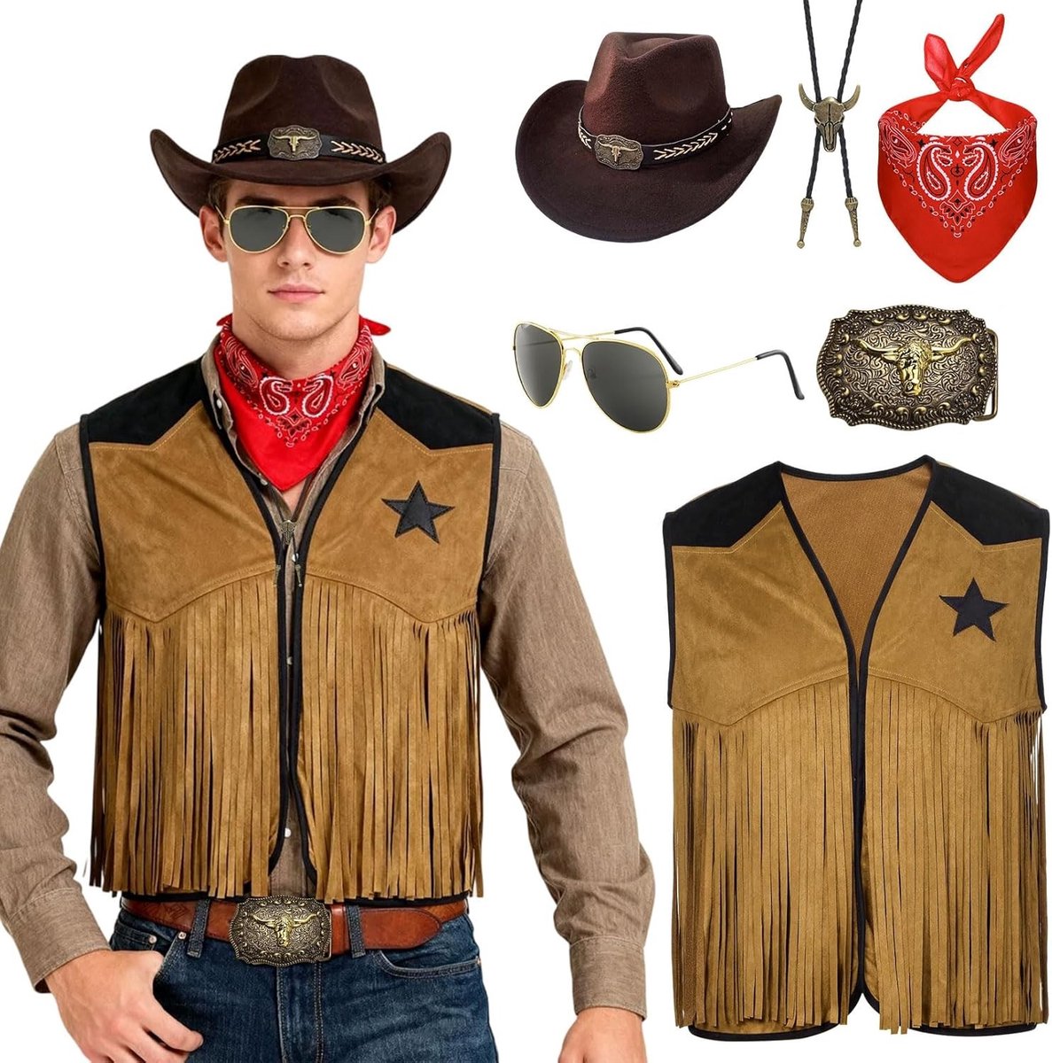 Cowgirl Kostuum voor Dames met Neckerchief en Hoed - Perfect voor Carnaval en Cosplay Feesten