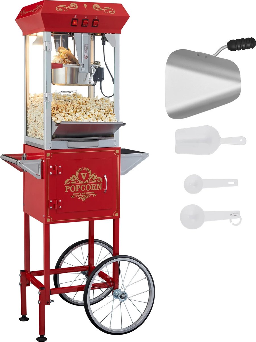 GDE - Popcorn machine - Popcorn Maker - Professionele Popcornmachine met Kar - Retro Popcorn Machine - Verrijdbaar