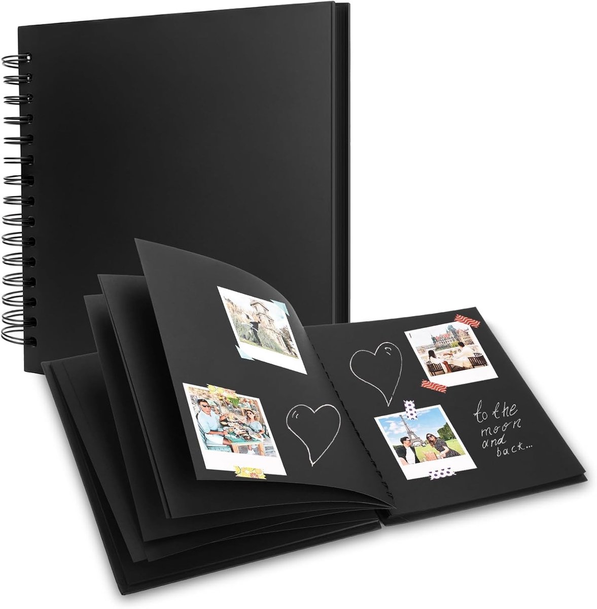 Creatief fotoalbum voor zelfontwerp, 60 pagina's, scrapbook, 25,5 x 25,5 cm, zwart spiraalalbum voor familie, afstuderen, jubileum en verjaardagen
