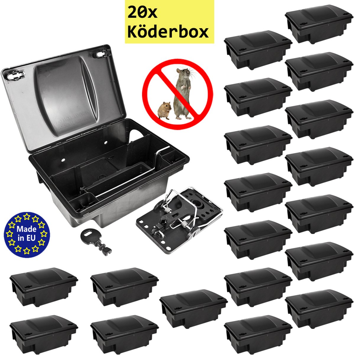 20 x Aasstation Rattenset Aasbox Box Tuin Muizenval Muizen met klikval Rattenaasbox Rattenaasstation Rattenval Kind Huisdierveilig Petigi