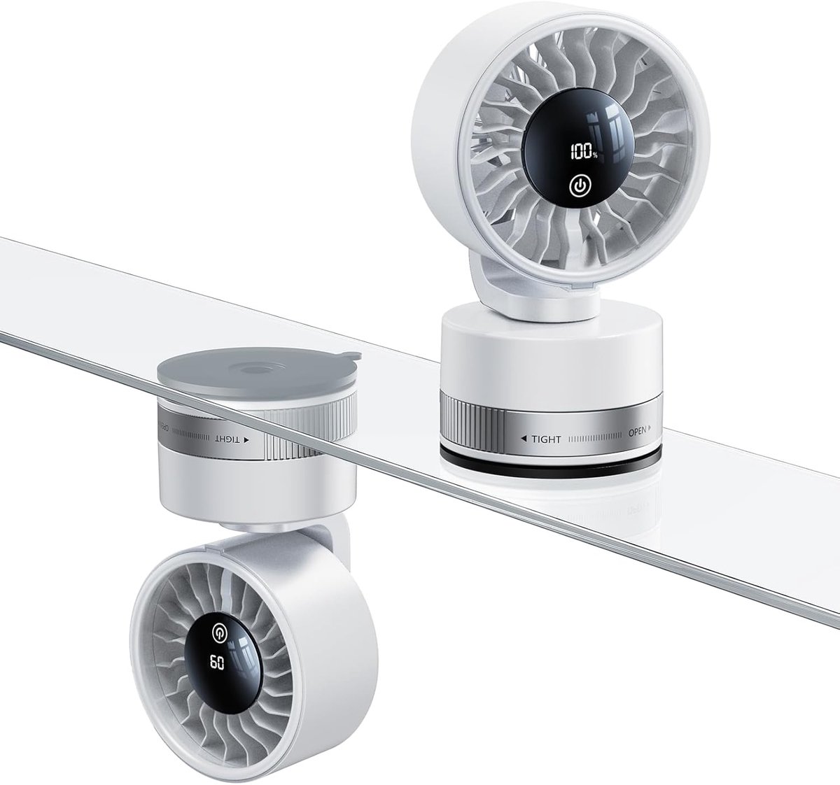Ventilator met zuignap - Wandmontage - 4000mAh batterij - 6 windsnelheden - 180° kantelbaar - 340° draaibaar-Oplaadbare draagbare ventilator - Krachtige zuignap - Geschikt voor thuis - Keuken - Badkamer - Camper - Kantoor - Sportschool - Cruiseschip
