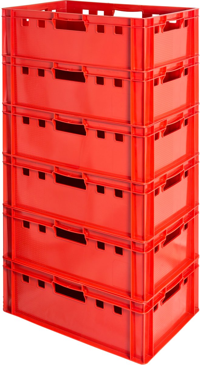 6 E2 Vleeskratten, Rood, Eurobox, Voedselveilig, Slagerskist, Opbergdoos, Plastic Bak, Stapelbaar, 60 x 40 cm, Kingpower