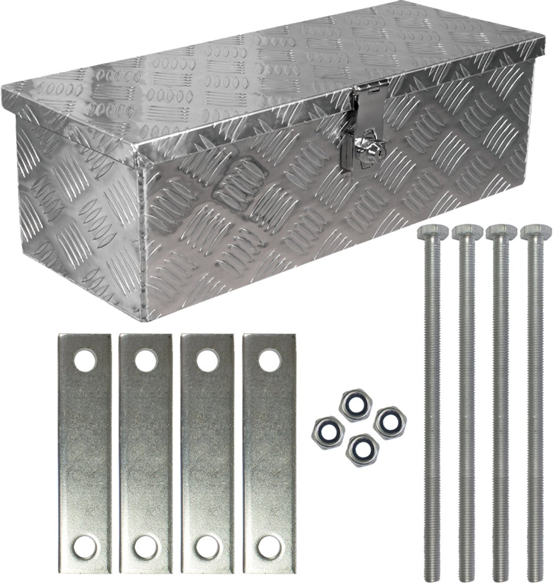 trucky Aluminium gereedschapskist voor vrachtwagens, model D025, 59 x 24 x 18 cm, afsluitbaar, robuust traanplaatmateriaal, inclusief montageset, voor werkplaats, auto en hobbygebruik