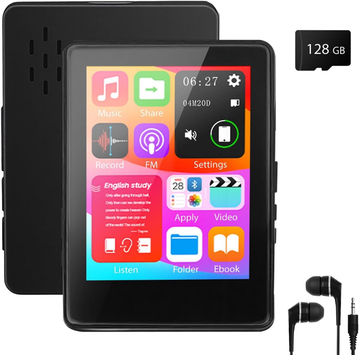 SNJY® MP3 Speler Bluetooth - MP4 Speler - Muziek Speler - Touchscreen - 128 GB - Zwart