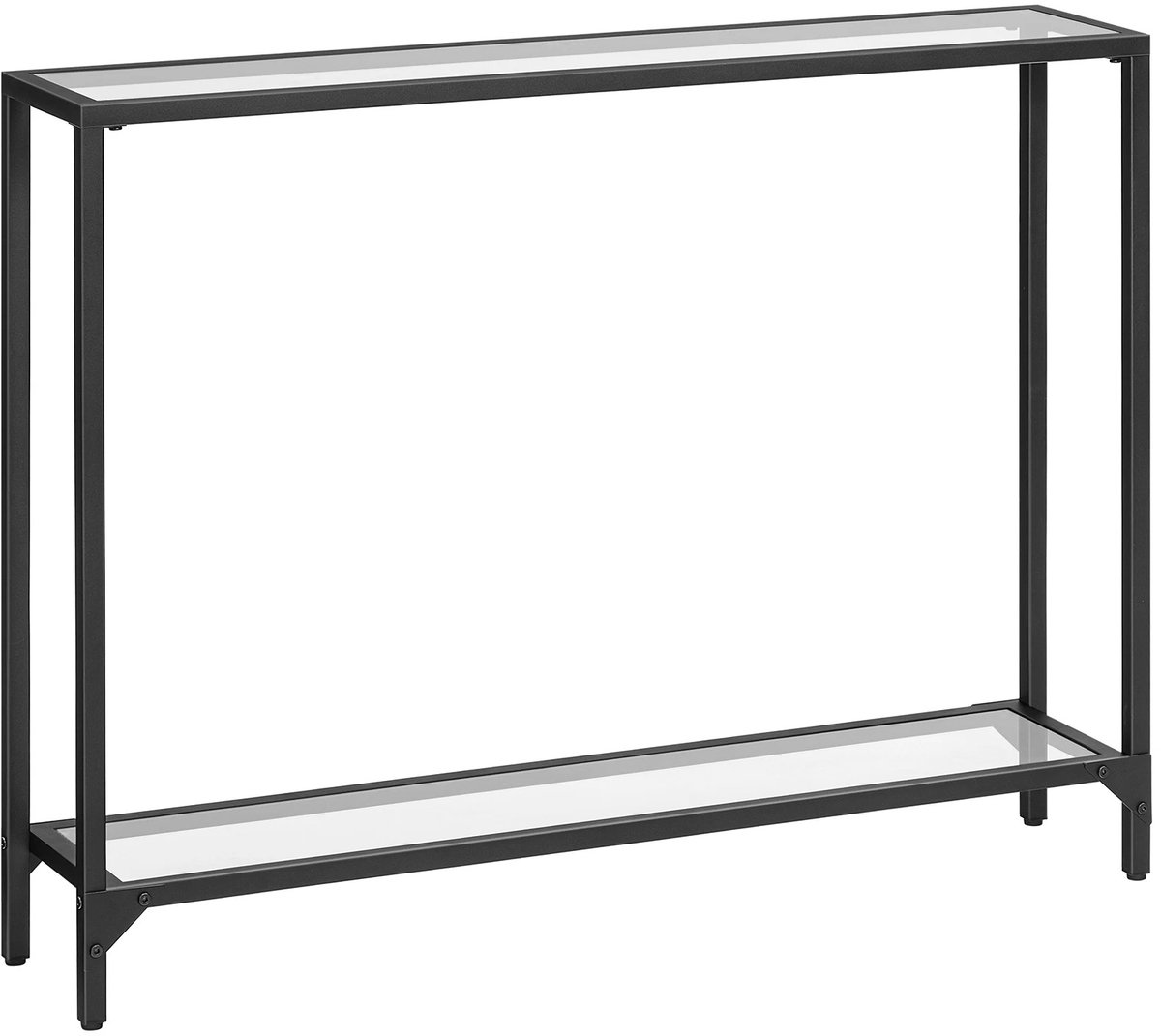 Lilac & Lily Zwarte Consoletafel - Smalle bijzettafel met glazen planken - Halmeubel met stalen frame - Sidetable - 100x80x22 cm