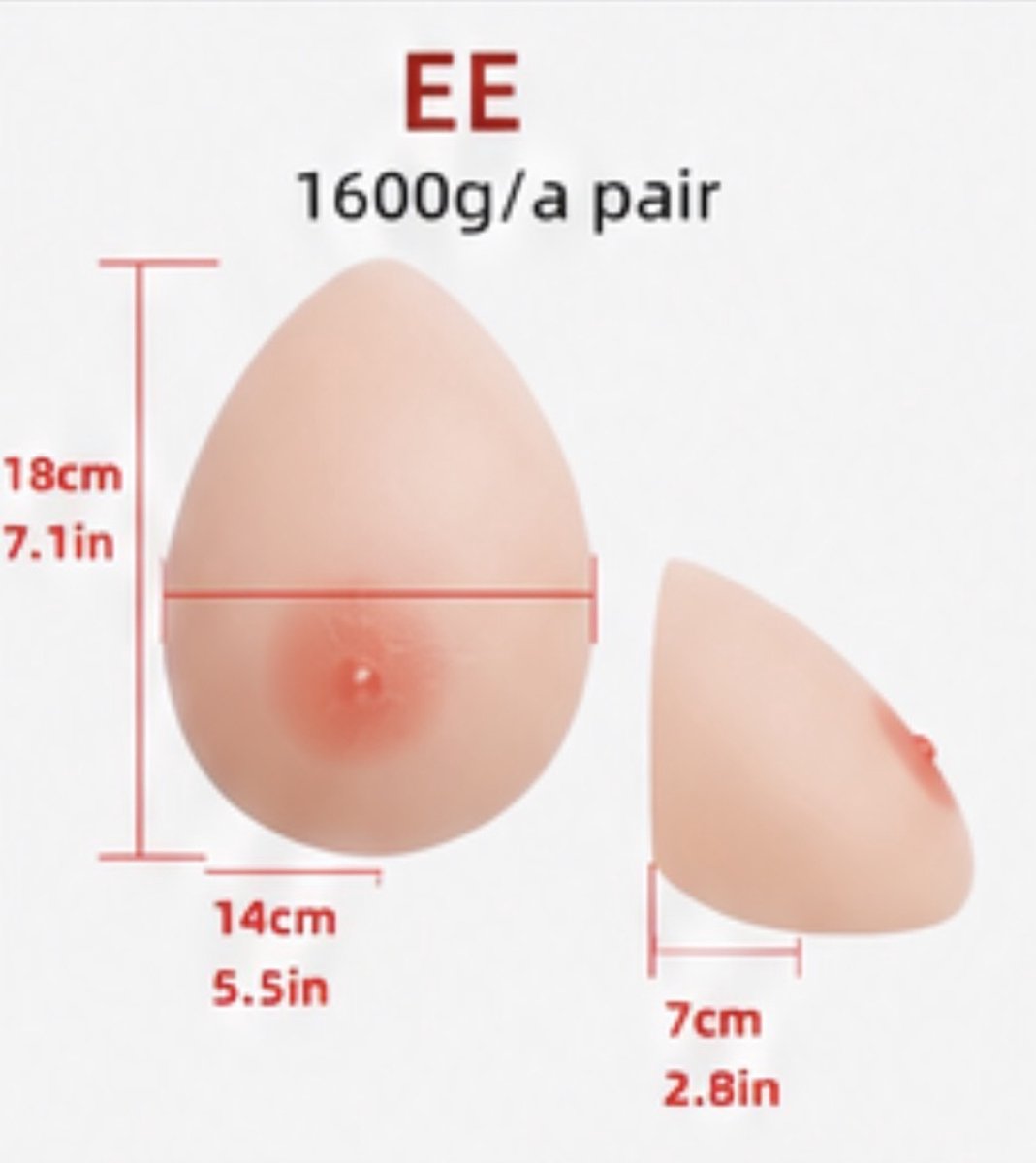 Zelfklevende Siliconen Borsten – Cup EE – 1600 gram- Borstprothese – Travestie, Crossdress & Cosplay –Nep Tieten-Nep Borsten-