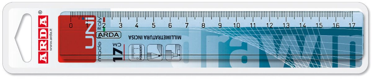 ARDA 17 cm Liniaal van Transparant Polystyreen met Permanente Gegraveerde Maatverdeling - Made in Italy