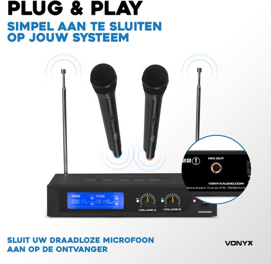 Draadloze microfoonset - Vonyx WM522 draadloze VHF microfoonset met 2 handmicrofoons — afbeelding 3