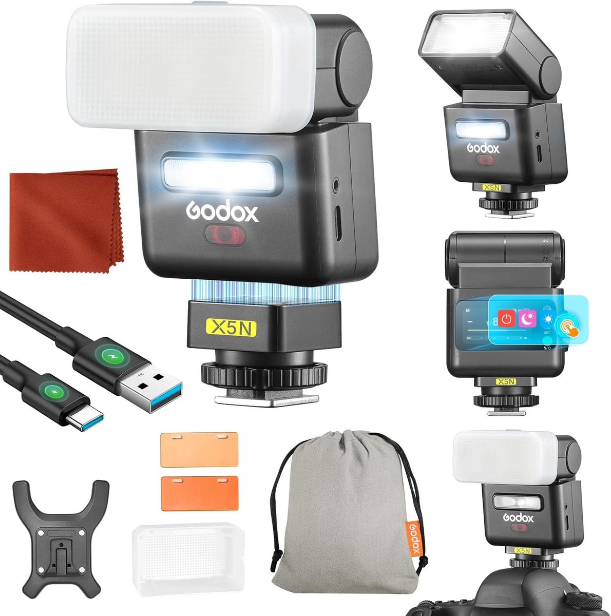 TTL mini-flitscamera voor Nikon met diffuser, HSS, touchscreen en geïntegreerde reflector - Godox IT32 met GN18 flitskracht en magnetisch kleurfilter