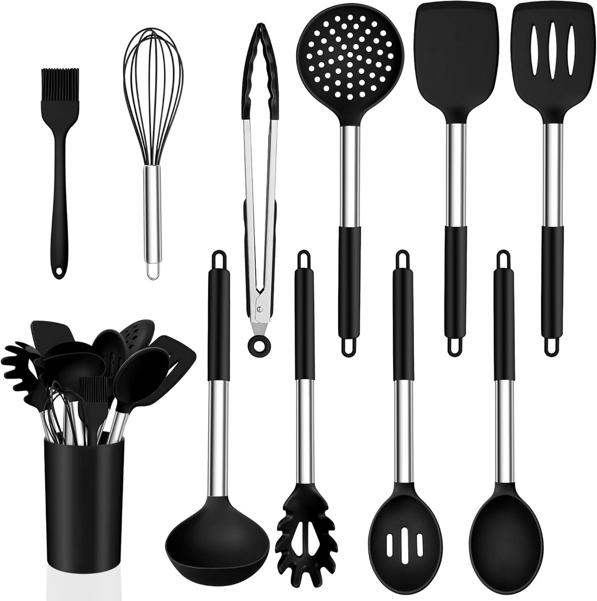 Complete Keuken Set met 11 Stukken, Silicone Keukengerei, RVS Handvatten, Antiaanbak Coating, Warmtebestendig en Vaatwasserbestendig Keukenaccessoires voor Koken en Bakken