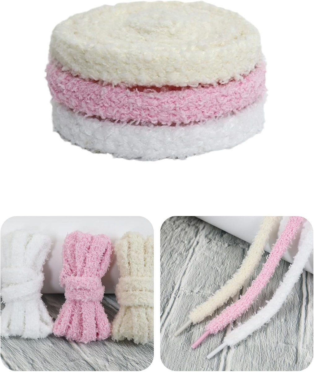 Pluche Veters, 2 Pairs, 1 cm Brede Fluffy Veters, Dubbel Laags Fuzzy Schoenveters voor Sneakers, Sportschoenen en Wandelschoenen