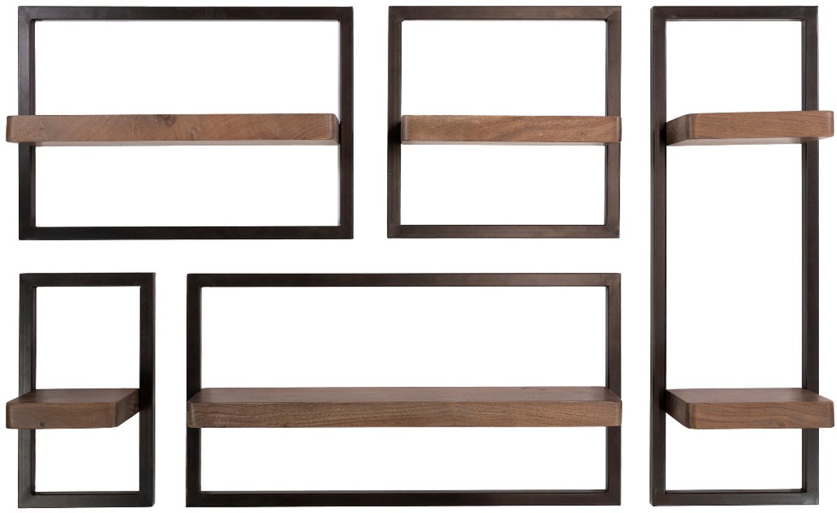 Fraaai - Marino wandschap set van 5 - massief acacia - brons metaal