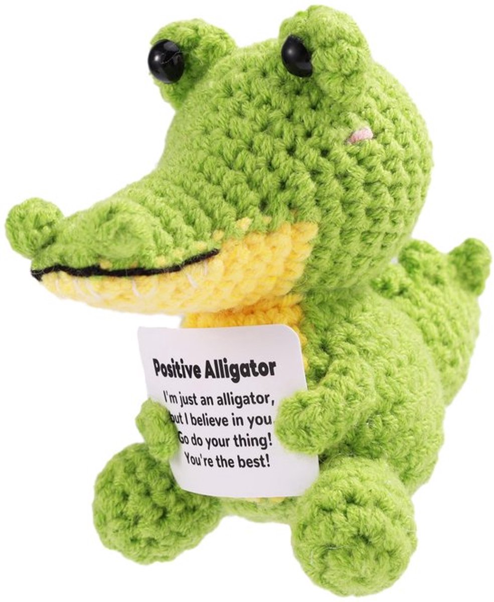 Positieve gehaakte krokodil, schattige mini gehaakte krokodil met bemoedigende kaart, krokodillencadeaus, emotionele pluche poppen voor vrienden en familie