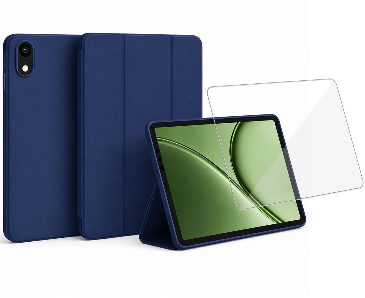 Hoes & Screenprotector geschikt voor OnePlus Pad 4 Hoesje – Gehard Glas - Shock Proof Hoesje – Smart Cover - Blauw