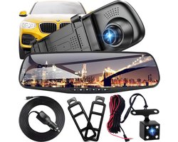 Full HD Autospiegeldashcam | Achteruitrijcamera | Nachtzicht | Loop-opname | 4,3-inch Display | 170° Voor | 120° Achter | 1080P | Dubbele Autocamera | Parkeermonitor | Achteruitrijmonitorsysteem