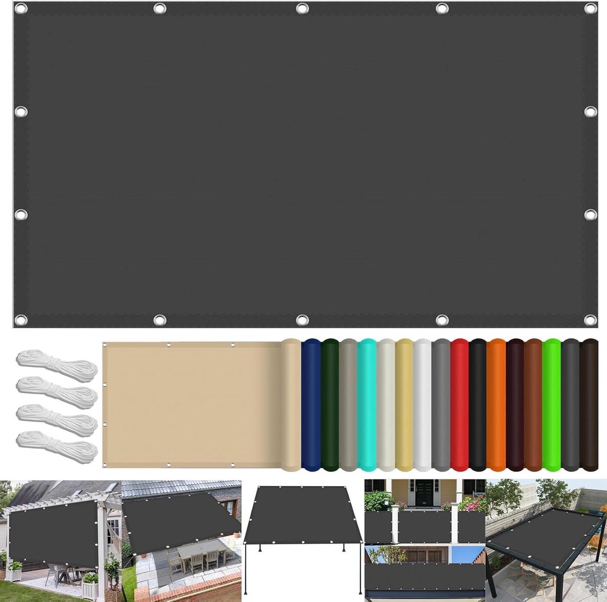 Schaduwdoek - Zonnedoek - Buitenruimte koel - 98% UV-bescherming - 360x560 cm - Donkergrij