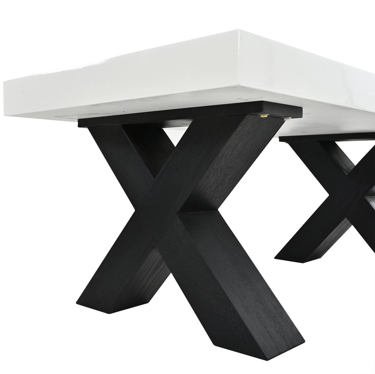 Wishdor - Salontafel - Rechthoekige hoogglans tafel met X-poten - Modern minimalistisch - Woonkamer of balkon - Houtlook - Wit en zwart - 100 x 50 x 40 cm