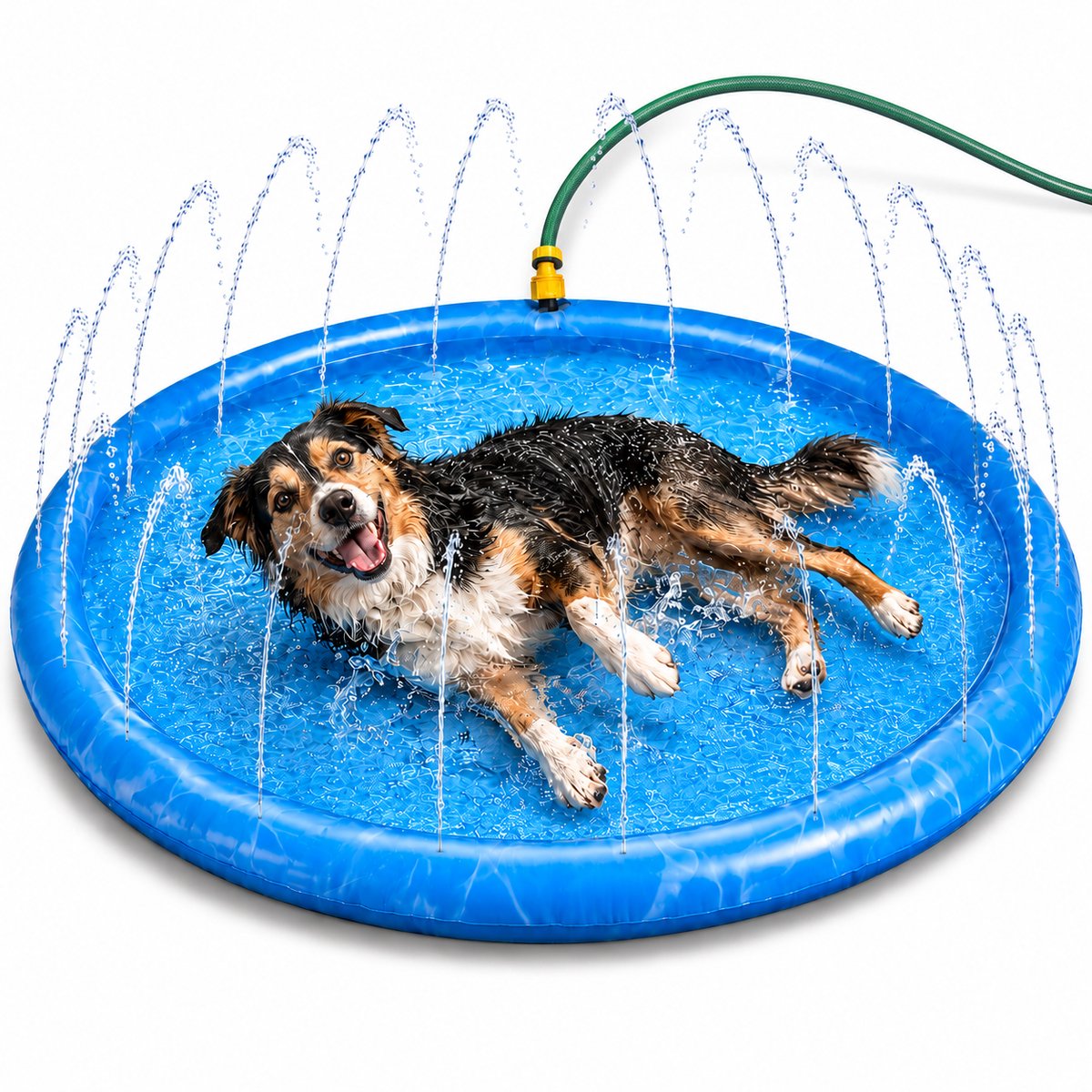 maxxpro Waterspeelmat Hond - Ø100 CM - Hondenbad en Koelmat - met Sproeiers - Past op Vrijwel Elke Tuinslang - PVC - Blauw