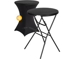 Tristar Statafel - Bartafel - 1 Stuk - 80x110 cm - Opvouwbaar - Partytafel - Metalen Frame - Inclusief Tafelrok - Zwart - TA-8076