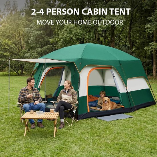 DayeLabel - Kampeertent - Camping - Familie Tunnelcampingtent voor 2 tot 4 Personen - 2 Slaapcabines - Waterdicht- Opvouwbaar — afbeelding 3
