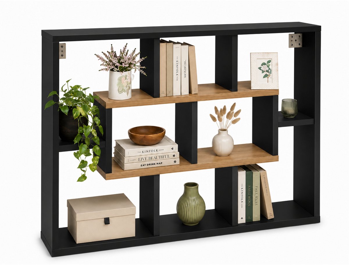 Vcm Wandregal mit 10 Fächern, Hängeregal 85 x 48 x 16 cm, Bücherregal und Dekoregal für Wohnzimmer, Büro und Flur - Opila anthrazit / honig-eiche