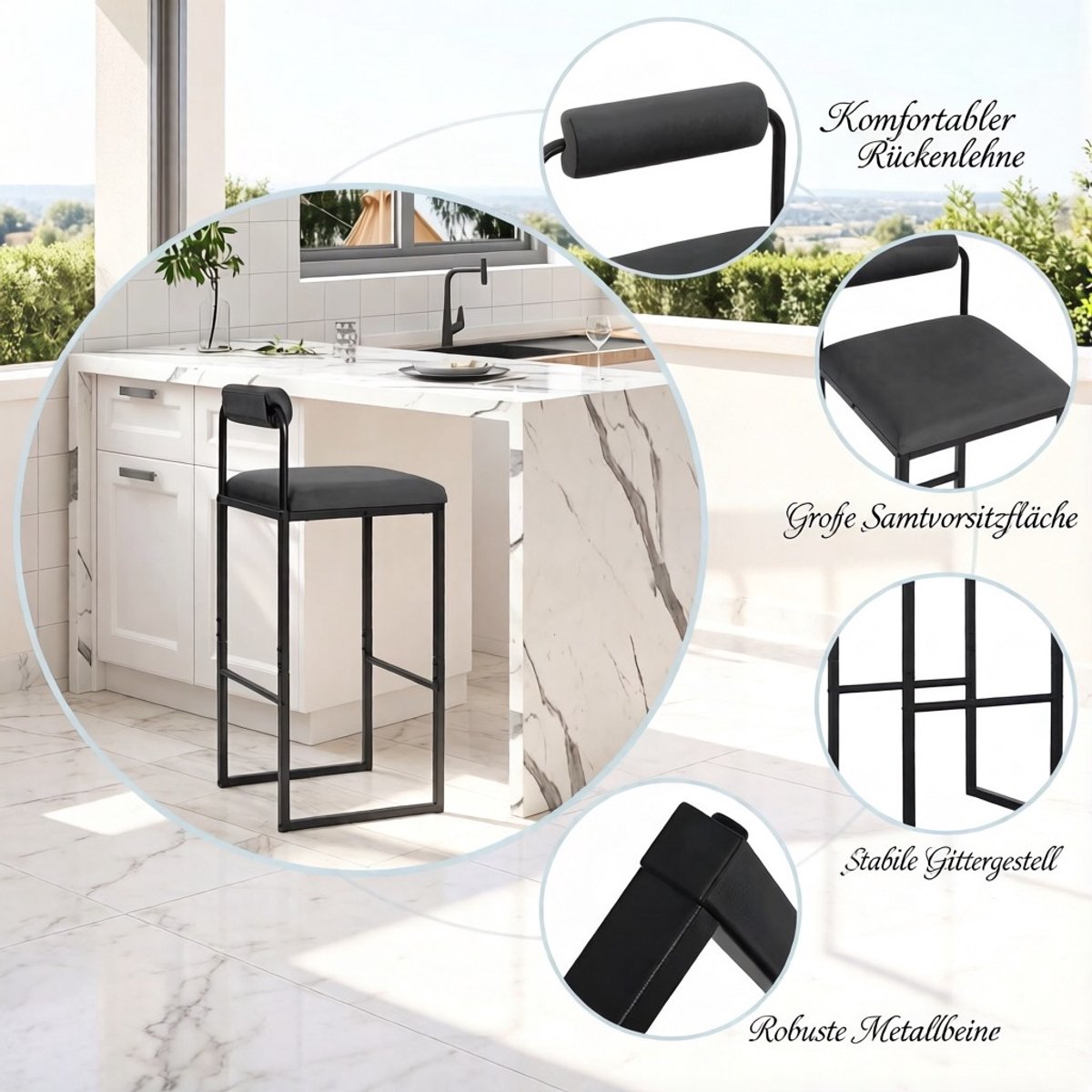 YYchan barkruk - 2-delige set - grijs - 38,5 x 39 x 95,5 cm