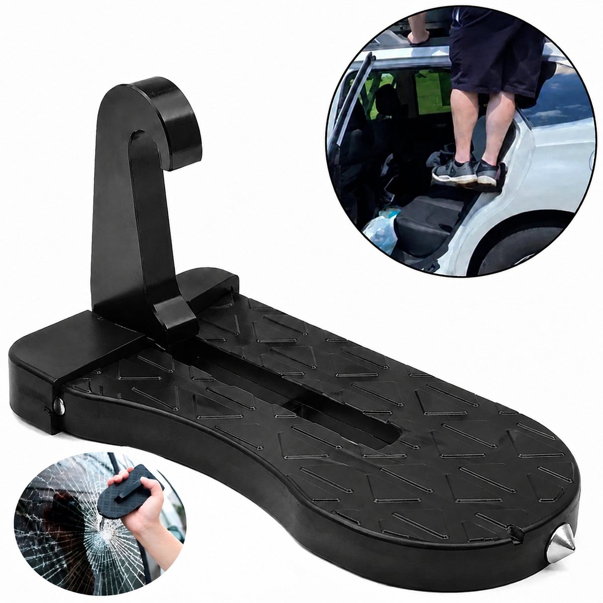 ECTEATOY® Auto Dakkoffer Opstap - Auto Opstap Deur – Met Bescherming & Noodhamer - Max. 100 kg - Antislip & Antikras – Universeel Voor Alle Auto's