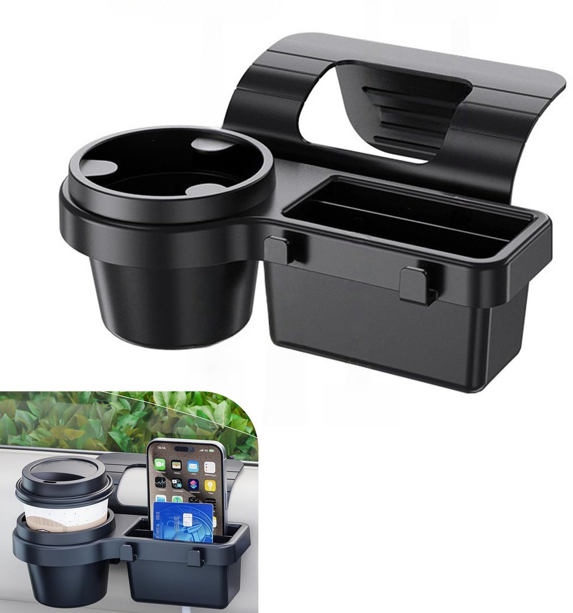 Auto Deur Organizer met Bekerhouder – Multifunctionele Auto Opbergbox voor Telefoon en Kleine Accessoires – Raam Hangende Auto Organizer met Antislip Schuim Pads – Zwart
