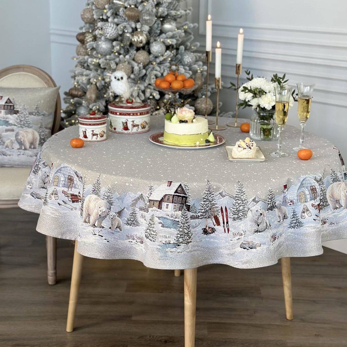 Jacquard Tafelkleed - Kerstkleed Ronde - Feestelijk Dekt - Geweven Jacquard - 165 cm Rond - Geheim van de Geboorte
