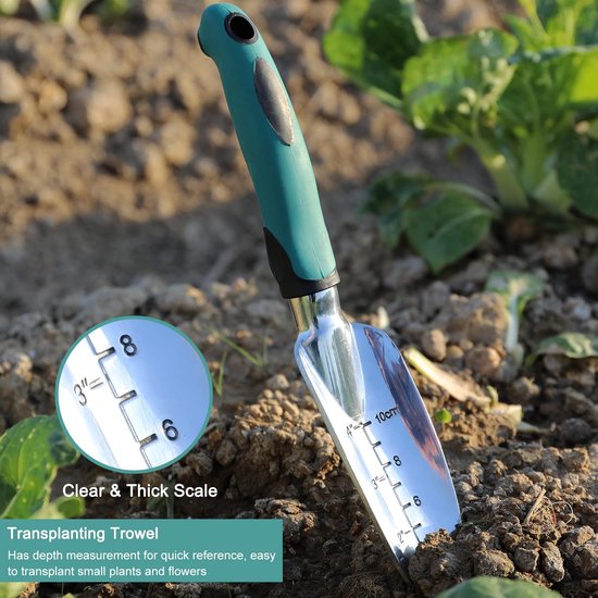 3-delige tuingereedschapsset, tuingereedschapsset van roestvrij staal, tuingereedschap, handtrommel, plantentroffel, hark van Merkloos	 — afbeelding 4
