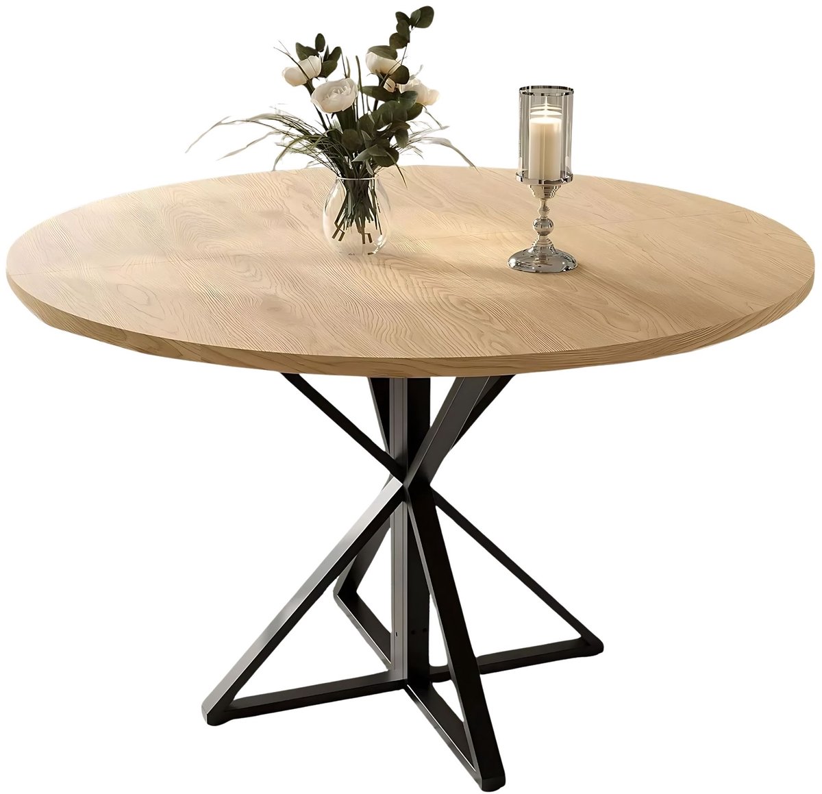 Ronde eettafel - 119 cm, Natural-wood Color - voor 4 personen eetkamer, keuken, woonkamer - Houtkleur Naturel