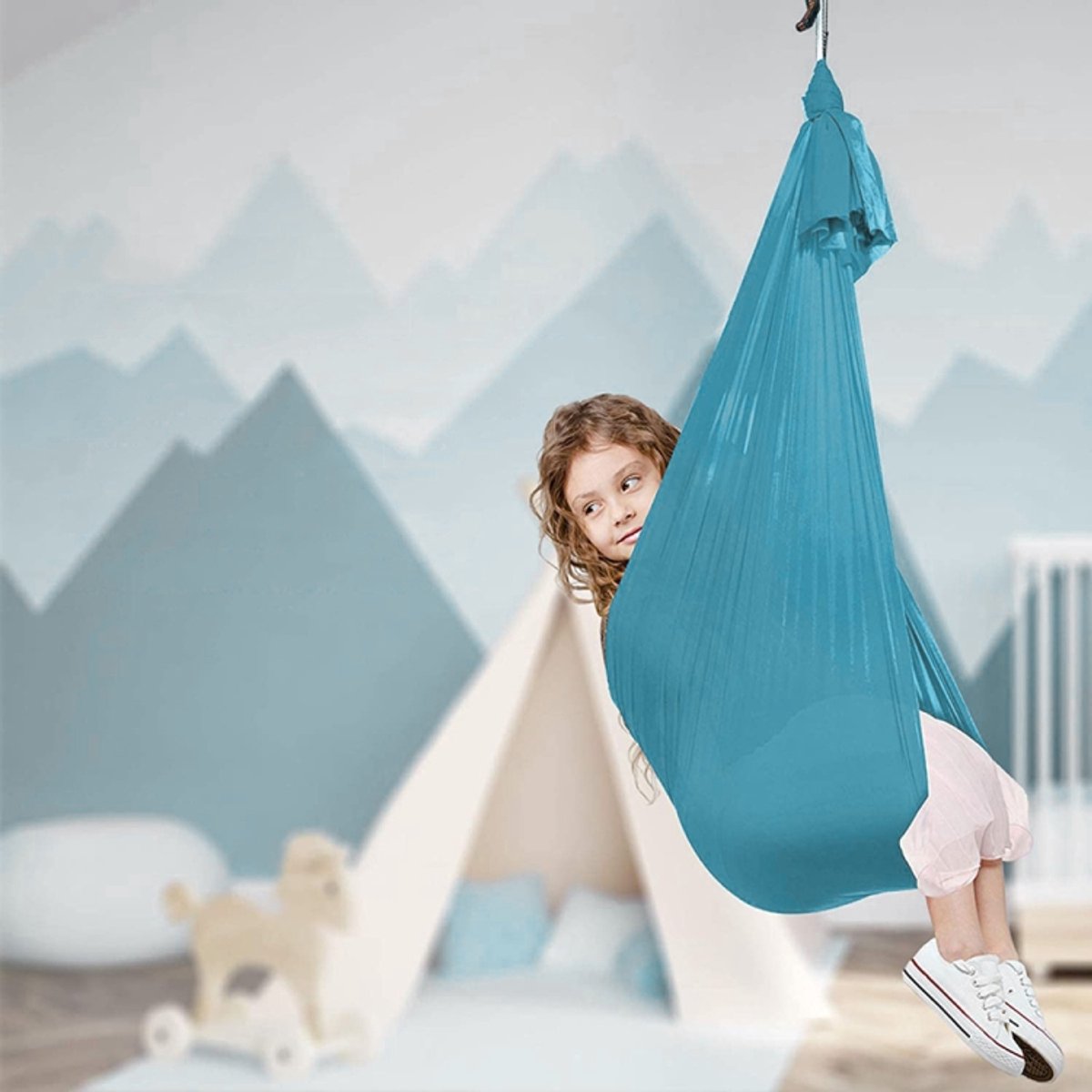 Kinderen Elastische Hangmat Indoor Outdoor Swing, Grootte: 1.5x2.8m (Sky Blue)