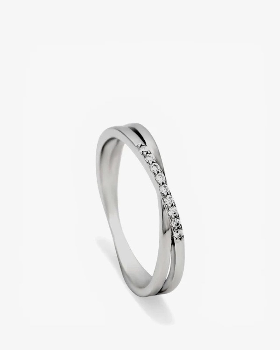 Lineargent delicate silver ring with cubic zirconia cross design Maat 54