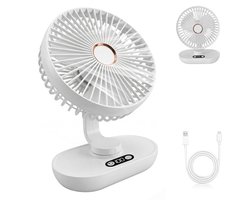 longziming -Oscillerende Mini Tafelventilator - Compacte Bureaukoeler - Draadloze Ventilator - 120° Horizontale Oscillatie - Borstelloze Koperen Motor - LED Digitalaanwijzing - Fluisterstil Koelcomfort - 1 Stuk