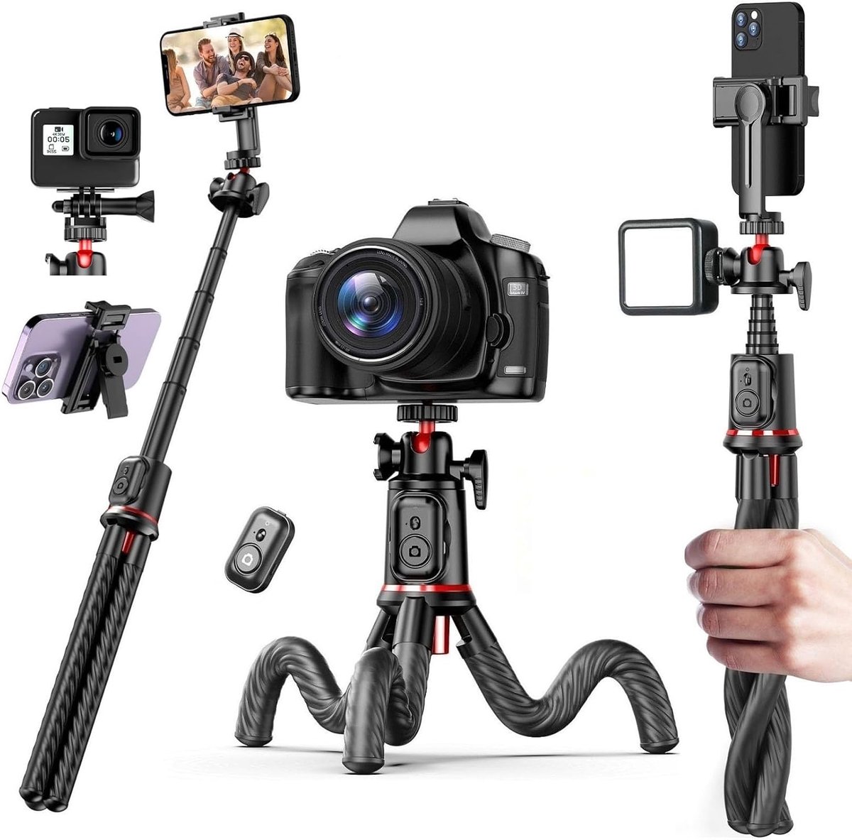 Uitschuifbare Selfiestick - Telefoonhouder - 360° Verstelbare Hoek - met Bluetooth Afstandsbediening - Zwart
