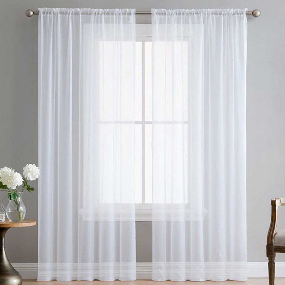 Gabriela-Gordijnen Gabriela-Decor Transparante Vitrage Gordijnen met Plooiband – Set van 2 – 145 x 250 cm – Wit