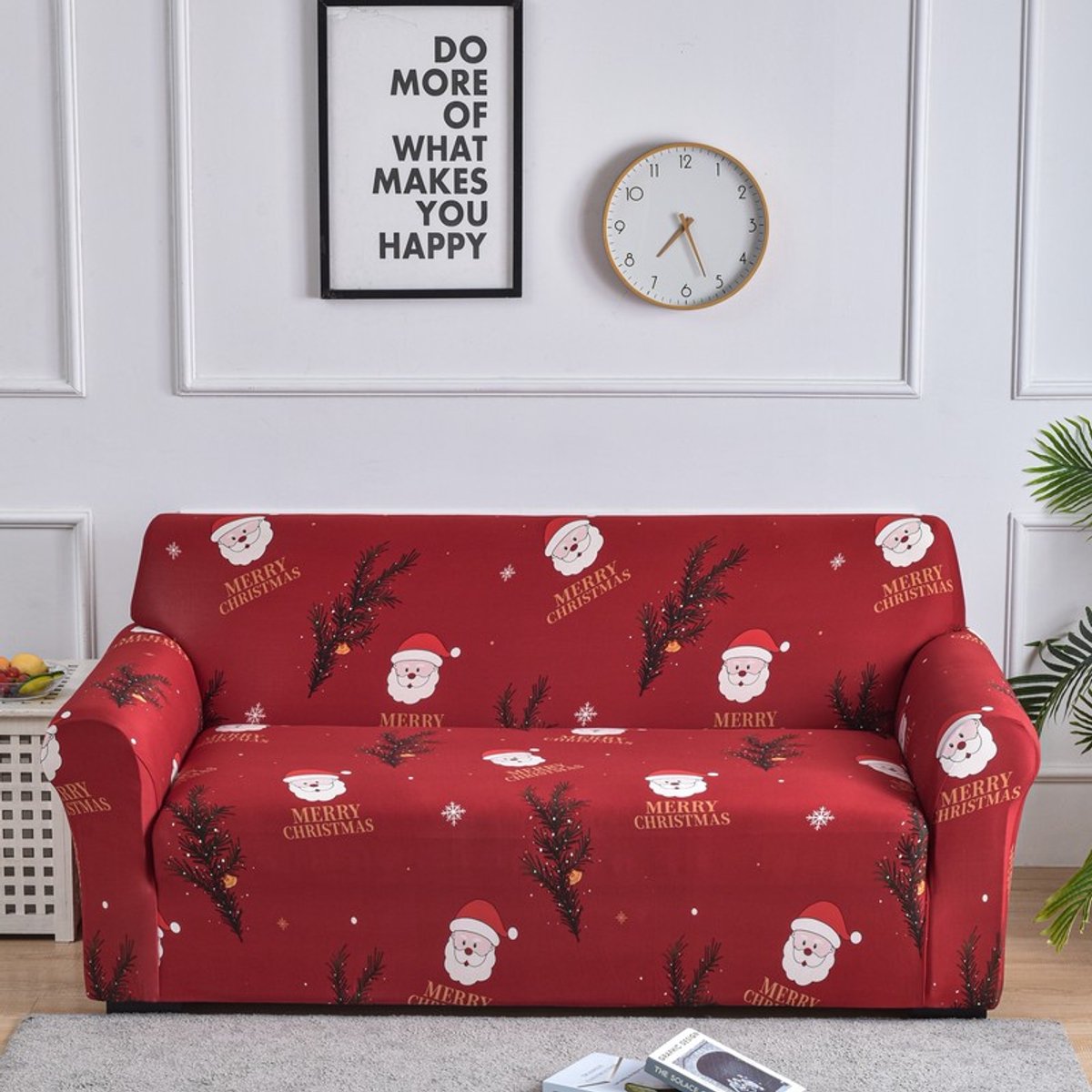 Kerst Bankhoes – Elastische Stretch Bankovertrek – Antislip & Wasbaar – Volledige Bescherming – Kerstprints – Rood – Voor 4-Zits Bank – 235–300 cm – 1 Stuk
