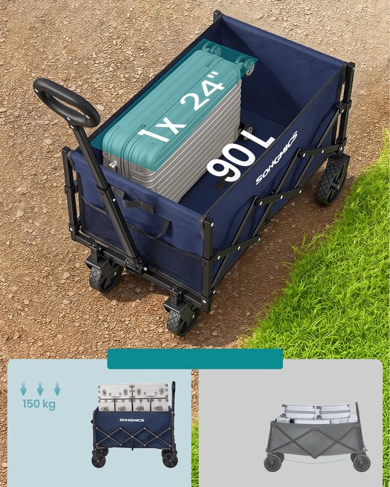 SONGMICS GFW909QE01 - Chariot de jardin pliable - poignée pratique - 4 roues renforcées dont 2 pivotantes - capacité 180 kg van Songmics — afbeelding 3