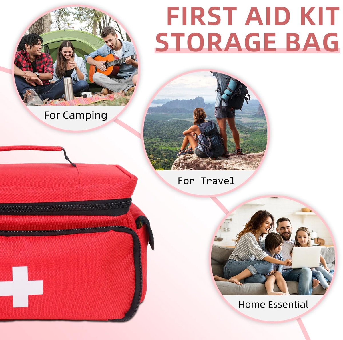 OUYLAF EHBO tas set 3 stuks - ehbo tas leeg - ehbo kit -ehbo koffer - verbanddoos - Grote EHBO‑tas - Rood - 28x19x16cm - Ontwerp met meerdere compartimenten - Met PVC‑voering - geen medicijnen inbegrepen - Geschikt voor auto, thuis, kantoor en buiten – foto 3