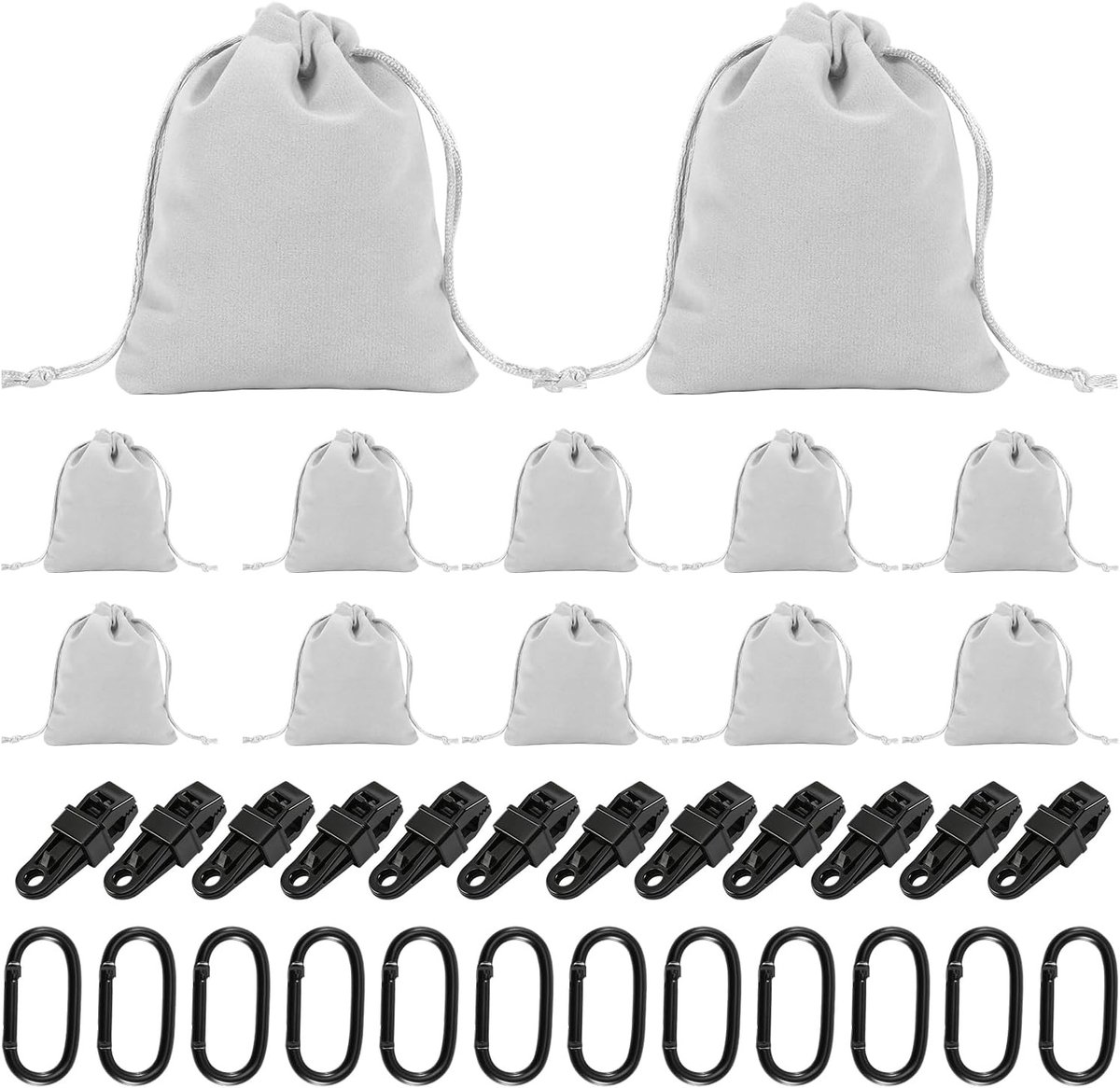 Set van 12 Gewichtszakken voor Tenten en Partytenten met Carabiners en Clips - Ideaal voor Camping en Buitenactiviteiten